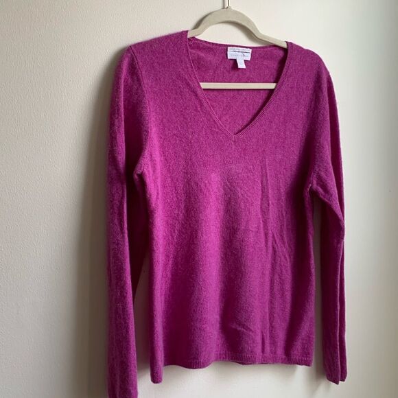 Charter Club V- Neck 100% Cashmere Sweater (Sz L) Bright Heathered Purple - Picture 2 of 8